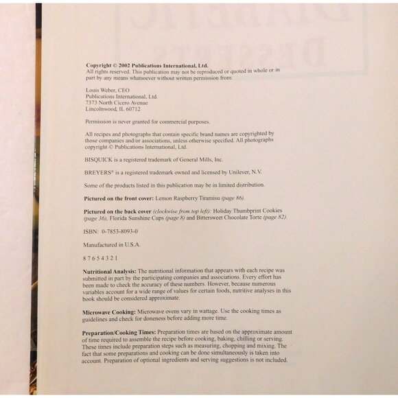 Favorite Brand Name Diabetic Desserts Cookbook 2002 Hardcover Recipes - Picture 3 of 7